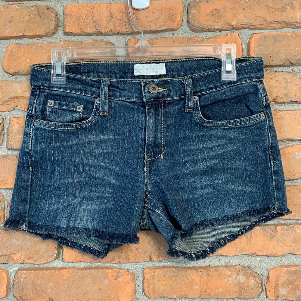 American Eagle Denim Shorts Womens Size 6 Frayed Hem Stretch Dark Wash Y2K Retro
